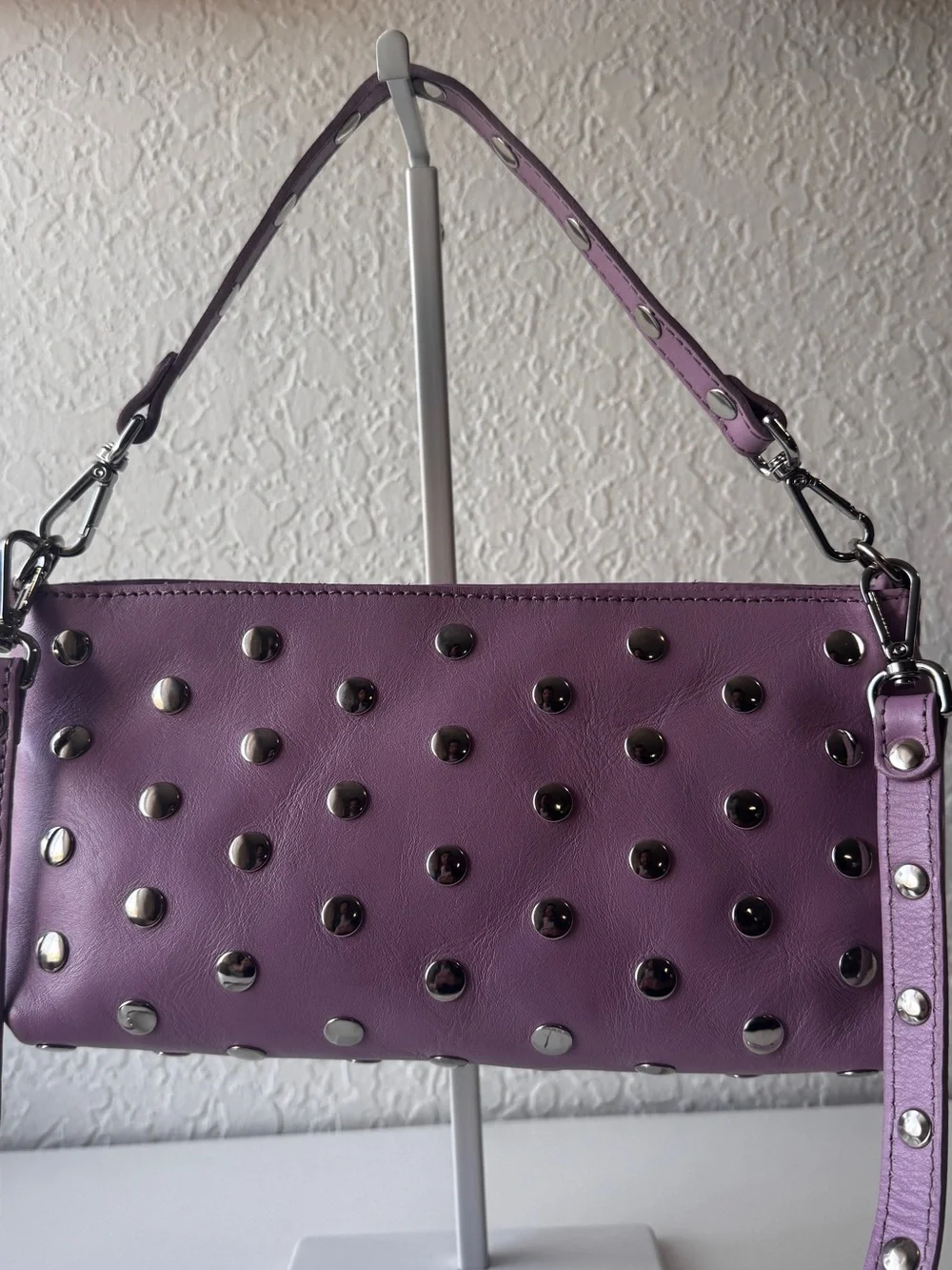 Mercules Studded Crossbody Shoulder Bag with Removable Strap in Lavendar
